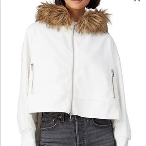 Kaufman Franco Ivory Faux Fur Hooded Cropped Jacket Size Medium